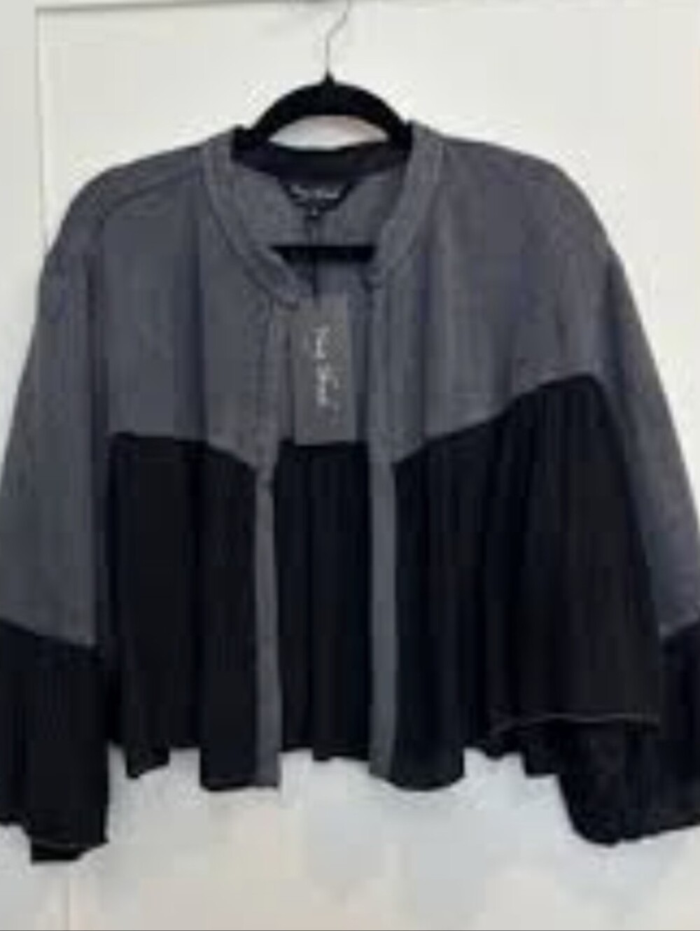 Women's Two-Tone Black and Gray Open Front Sweater